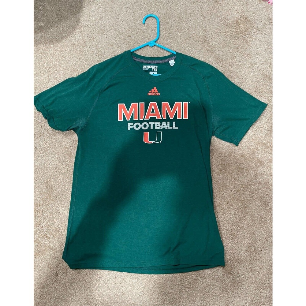Adidas University of Miami Football Green T-Shirt Large Men's